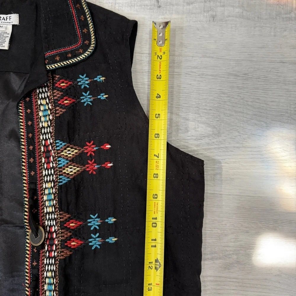 Graff Southwestern Style Black Vest with Colorful Embroidery Size M - Picture 16 of 17